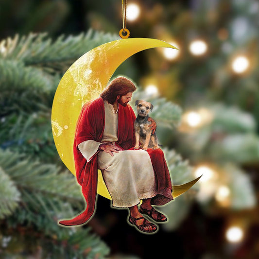 Border Terrier And Jesus Sitting On The Moon Hanging Acrylic Ornament For Dog Lovers,Christmas Gift,Christmas Decoration