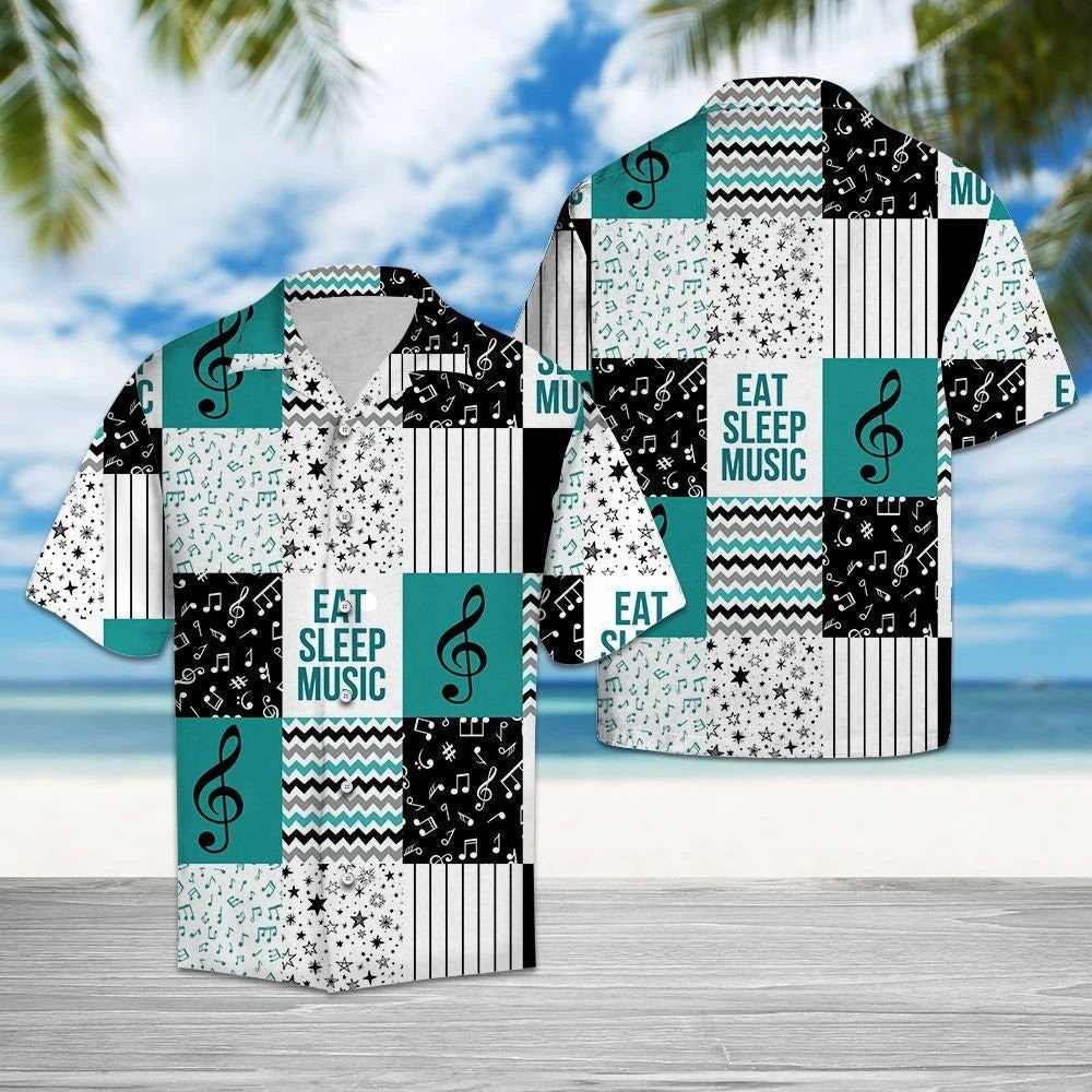 Eat Sleep Music Colorful Shape Pattern Hawaiian Shirt, Hawaiian Shirt Gift, Christmas Gift