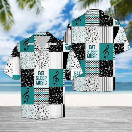 Eat Sleep Music Colorful Shape Pattern Hawaiian Shirt, Hawaiian Shirt Gift, Christmas Gift