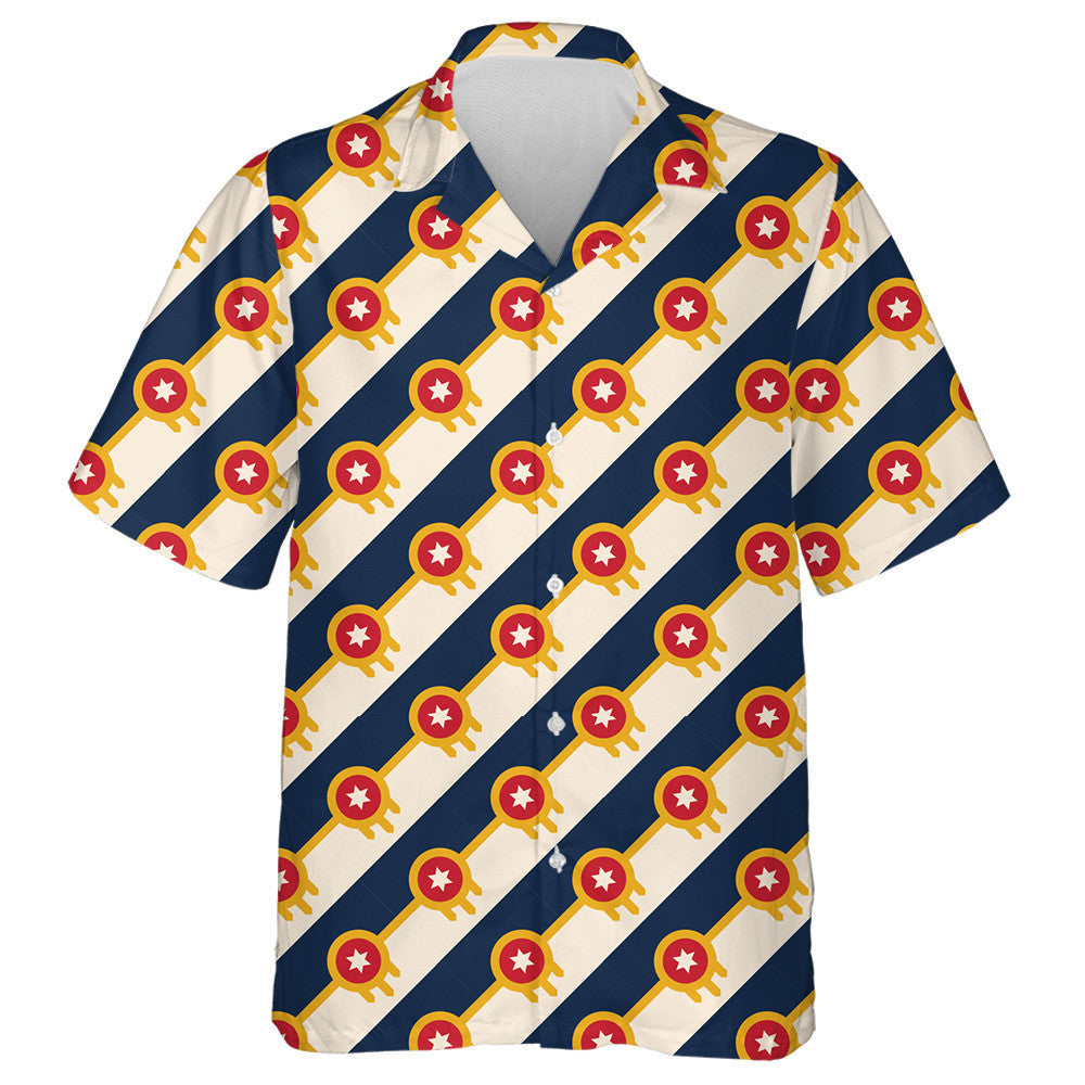 American Red Stars On Dark Blue Sriped Pattern Hawaiian Shirt, Hawaiian Shirt Gift, Christmas Gift