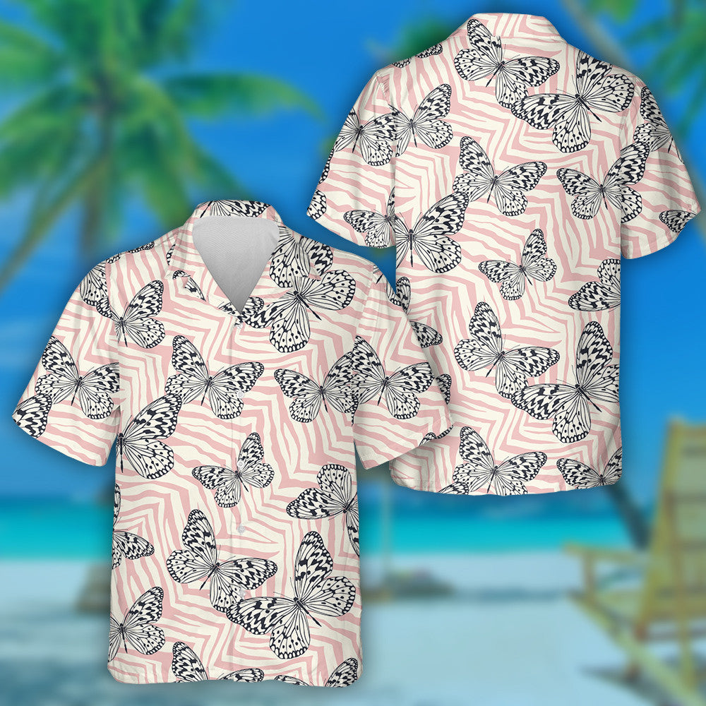 Theme Butterfly On Zebra Trendy Animal Motif Hawaiian Shirt, Hawaiian Shirt Gift, Christmas Gift
