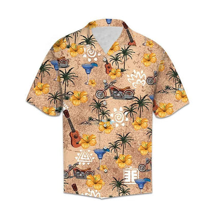 Classic Vintage Motorcycle Tropical Palm Leaves Pattern Hawaiian Shirt, Hawaiian Shirt Gift, Christmas Gift
