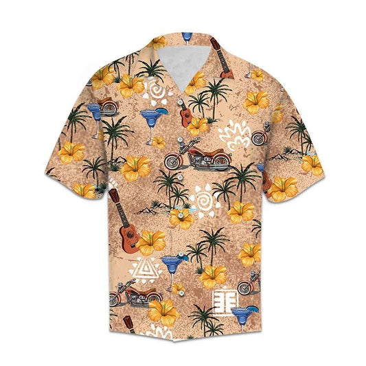 Classic Vintage Motorcycle Tropical Palm Leaves Pattern Hawaiian Shirt, Hawaiian Shirt Gift, Christmas Gift
