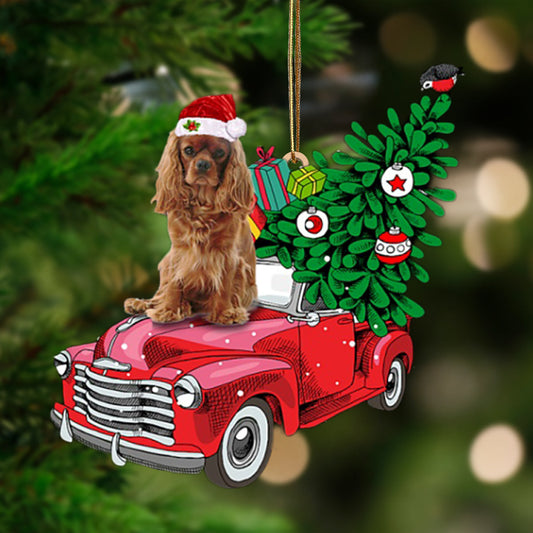Cavalier King Charles Spaniel-Pine Truck Hanging Christmas Plastic Hanging Ornament, Happy Christmas Ornament, Christmas Gift, Christmas Decoration