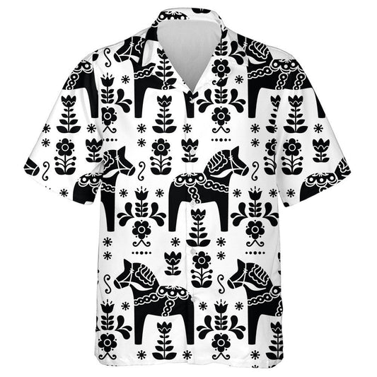 Swedish Folk Art Horse In Black Hawaiian Shirt,Hawaiian Shirt Gift, Christmas Gift