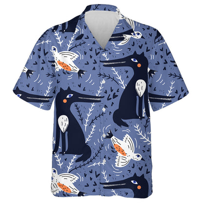 Funny Wolf And Flying Birds In Vintage Style Hawaiian Shirt, Hawaiian Shirt Gift, Christmas Gift
