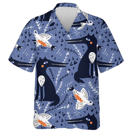 Funny Wolf And Flying Birds In Vintage Style Hawaiian Shirt, Hawaiian Shirt Gift, Christmas Gift