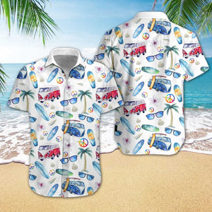 Adorable Hippie Car Beach Design Hawaiian Shirt, Hawaiian For Gift