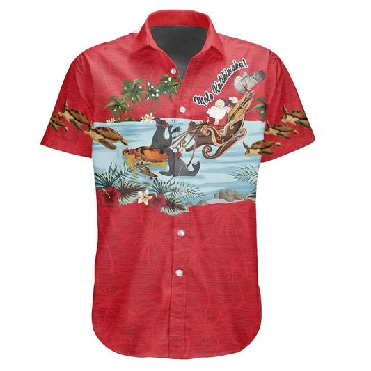 Hawaiian Shirt Christmas Red Theme Monk Seal Lovely, Hawaiian Shirt Gift, Christmas Gift