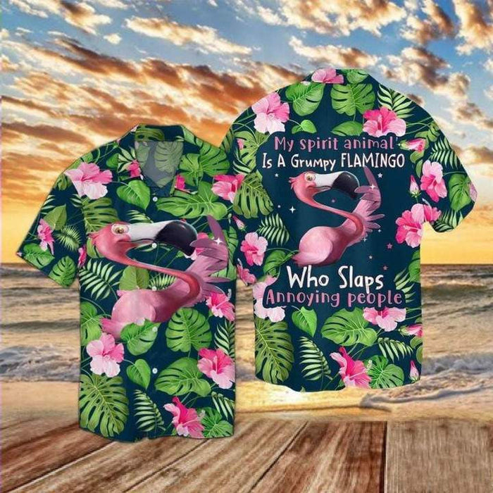 Grumpy Flamingo Crazy Background Design Hawaiian Shirt,Hawaiian Shirt Gift, Christmas Gift