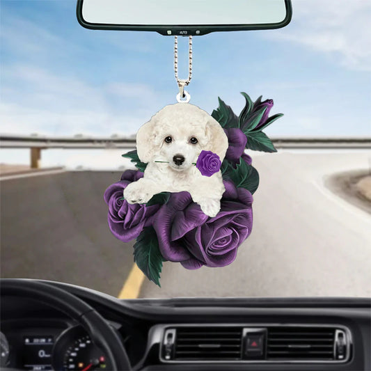 Poodle In Purple Rose Car Hanging Ornament, Dog Hanging Car Accessories, Christmas Decoration