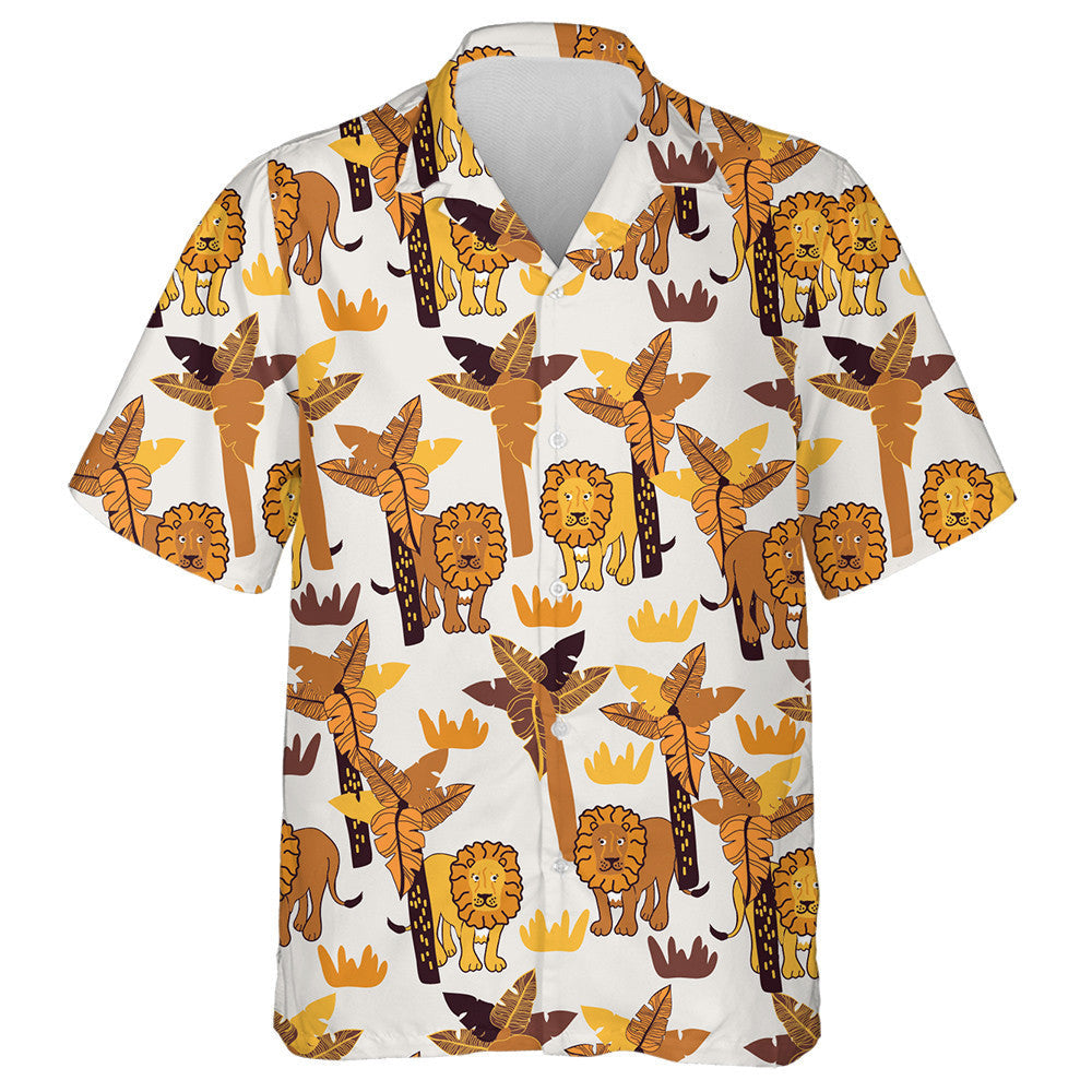 Sad Lion With Yellow Palm Tree And Grass Hawaiian Shirt, Hawaiian Shirt Gift, Christmas Gift