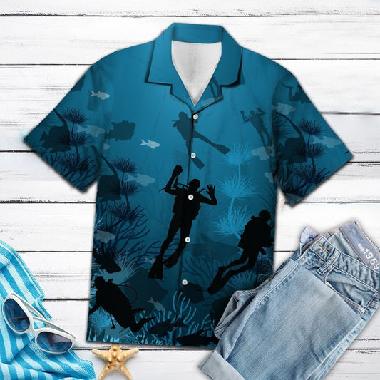 Black Scuba Diving Awesome Job Undersea Life Themed Hawaiian Shirt, Hawaiian Shirt Gift, Christmas Gift