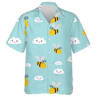 Watercolor Cartoon Bee In The Sky With Clouds Hawaiian Shirt, Hawaiian Shirt Gift, Christmas Gift
