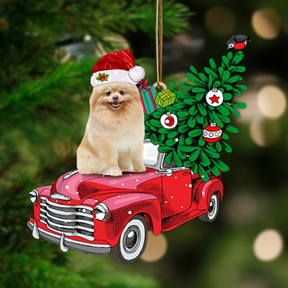 Pomeranian-Pine Truck Hanging Christmas Plastic Hanging Ornament, Christmas Gift, Christmas Decoration