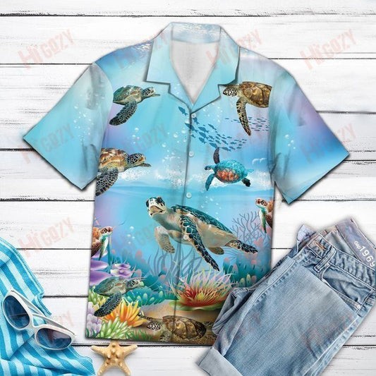 Happy Turtle - Short Sleeve Shirt Summer Hawaiian T Shirts Best Hawaiian Shirts Hawaiian Shirts For Women, Hawaiian Shirt Gift, Christmas Gift
