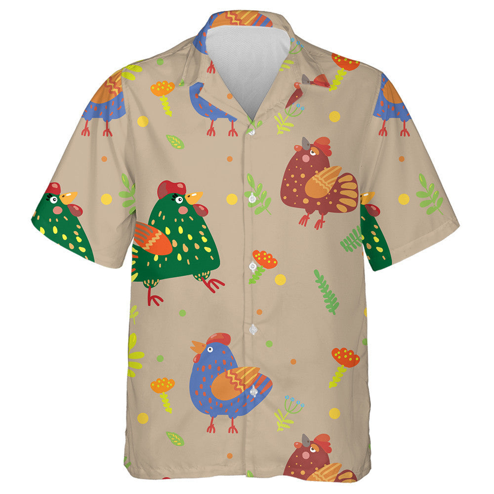 Colorful Funny Chicken With Egg Flower And Leaf Hawaiian Shirt, Hawaiian Shirt Gift, Christmas Gift