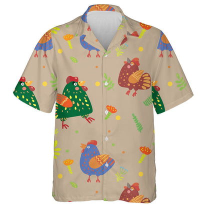 Colorful Funny Chicken With Egg Flower And Leaf Hawaiian Shirt, Hawaiian Shirt Gift, Christmas Gift
