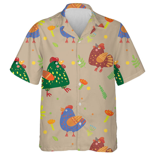 Colorful Funny Chicken With Egg Flower And Leaf Hawaiian Shirt, Hawaiian Shirt Gift, Christmas Gift
