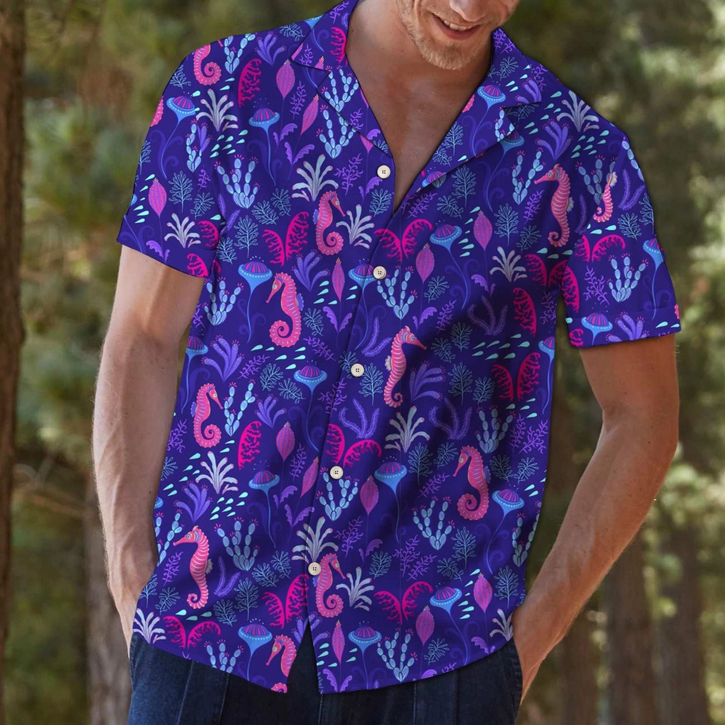 Coral And Seahorse Under Ocean Design Hawaiian Shirt,Hawaiian Shirt Gift, Christmas Gift