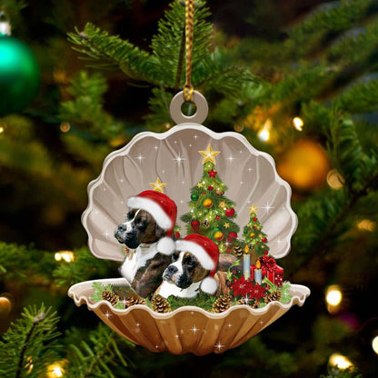 Brindle Boxer-Sleeping Pearl in Christmas Two Sided Christmas Plastic Hanging Ornament, Christmas Ornament Gift, Christmas Gift, Christmas Decoration