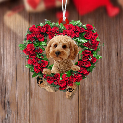 Cockapoo-Heart Wreath Two Sides Christmas Plastic Hanging Ornament, Christmas Gift, Christmas Decoration