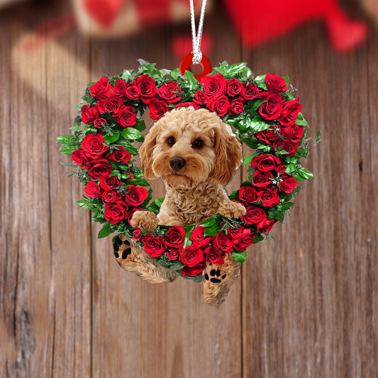 Cockapoo-Heart Wreath Two Sides Christmas Plastic Hanging Ornament, Christmas Gift, Christmas Decoration