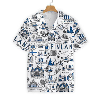 Navy And White Design Hawaiian Shirt I Love Finland Doodle, Hawaiian Shirt Gift, Christmas Gift