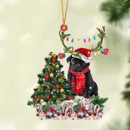 BLACK Pug-Christmas Tree Gift Hanging Christmas Plastic Hanging Ornament, Christmas Ornament Gift, Christmas Gift, Christmas Decoration