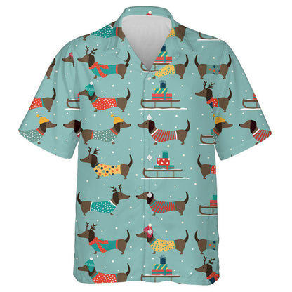 Christmas Dachshund Wearing Hats And Clothes Hawaiian Shirt, Hawaiian Shirt Gift, Christmas Gift.