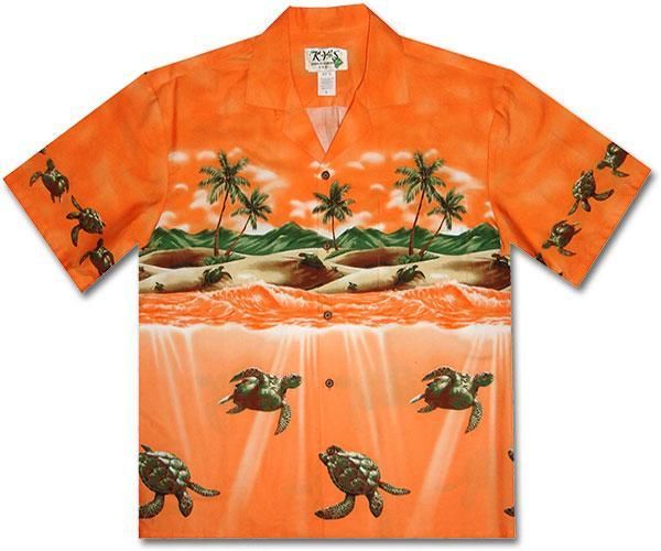 Turtle Attack Orange Hawaiian Aloha Shirt Hawaiian Shorts Beach Short Sleeve, Hawaiian Shirt Gift, Christmas Gift