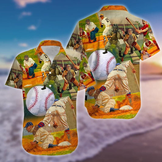 Hand Draw Playing Baseball Design Hawaiian Shirt, Hawaiian For Gift