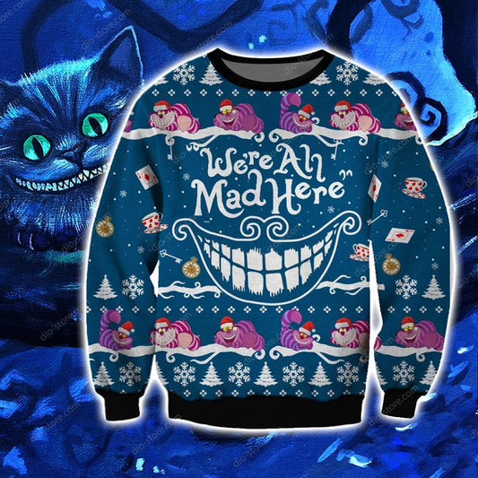 Cheshire Cat Knitting Pattern 3D Print Ugly Sweater Hoodie All Over Printed, Christmas Ugly Sweater,Christmas Gift,Gift Christmas 2024