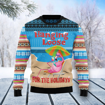 Flamingo Hanging Loose unisex womens & mens, couples matching, friends, funny family ugly christmas holiday sweater gifts , Christmas Ugly Sweater