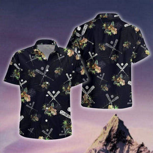 Trendy Baseball Tropical On Black Background Hawaiian Shirt,Hawaiian Shirt Gift, Christmas Gift