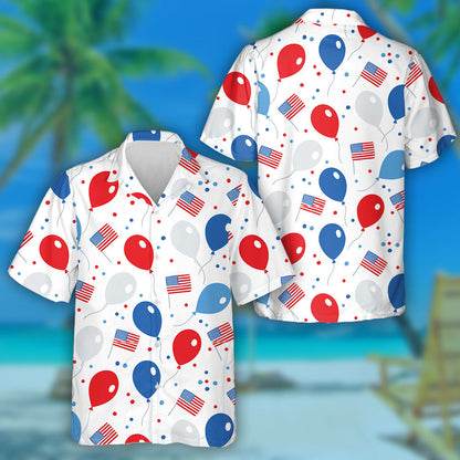 Happy Balloons Confetti And United States Flag Pattern Hawaiian Shirt, Hawaiian Shirt Gift, Christmas Gift