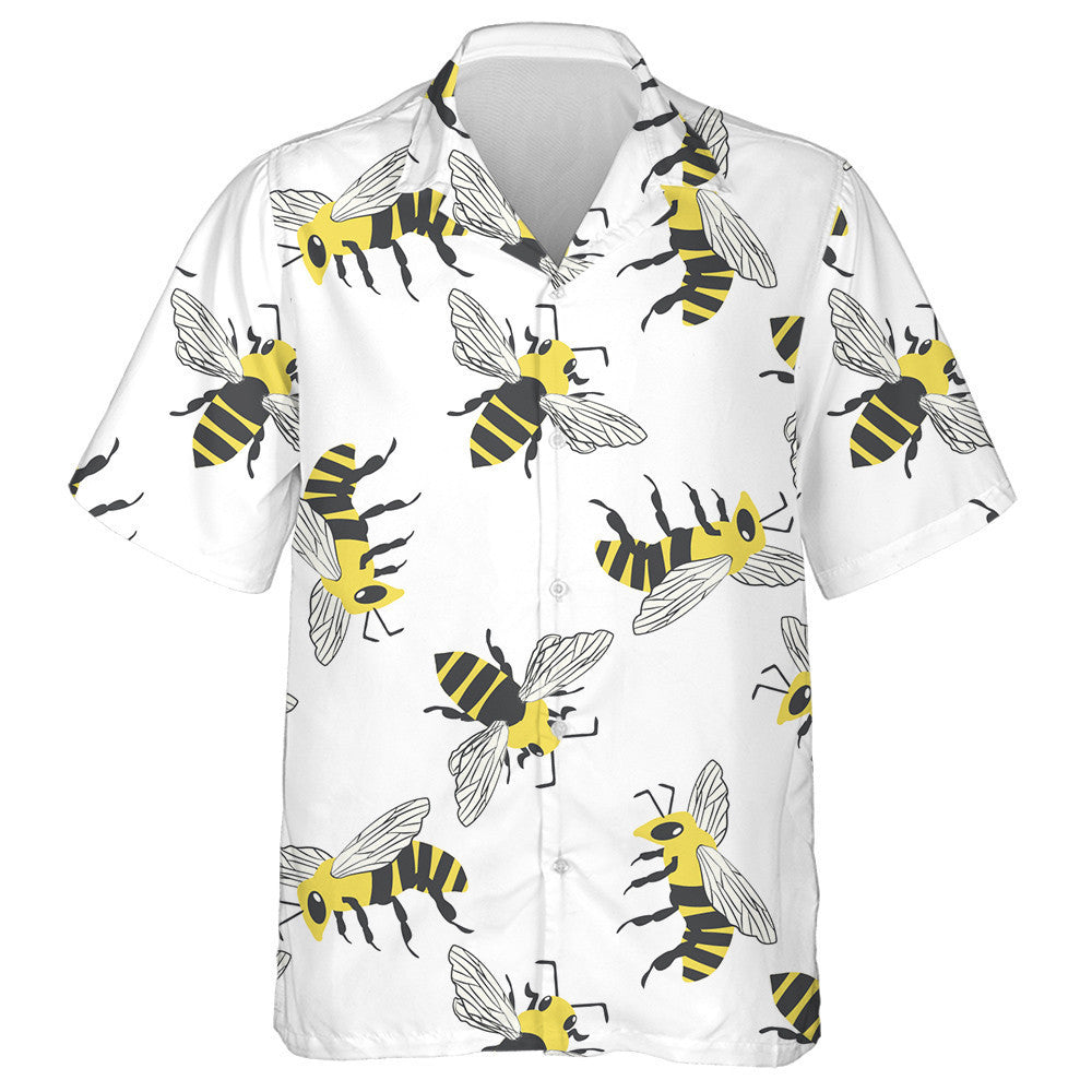 Black And Yellow Hand Drawn Flying Honey Bee Hawaiian Shirt, Hawaiian Shirt Gift, Christmas Gift