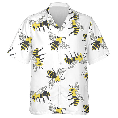 Black And Yellow Hand Drawn Flying Honey Bee Hawaiian Shirt, Hawaiian Shirt Gift, Christmas Gift