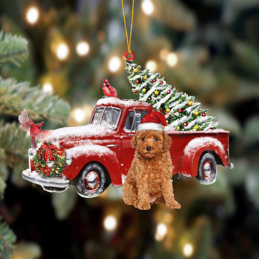 Cavapoo-Cardinal & Truck Two Sided Christmas Plastic Hanging Ornament, Happy Christmas Ornament, Christmas Gift, Christmas Decoration