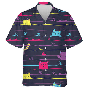 Abstract Line With Hearts And Cat Laughs Hawaiian Shirt, Hawaiian Shirt Gift, Christmas Gift