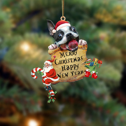 Boston Terrier-Christams & New Year Two Sided Christmas Plastic Hanging Ornament, Christmas Ornament Gift, Christmas Gift, Christmas Decoration