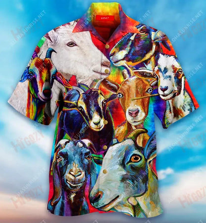 Colorful Goats Short Hawaiian Shirt Hobbies Aloha Shirt Hawaiian Crazy Shirts Funny Hawaiian Shirts, Hawaiian Shirt Gift, Christmas Gift