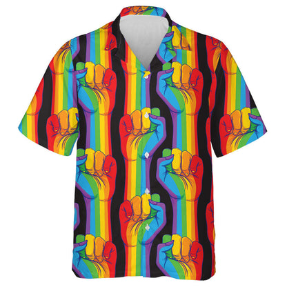 Rainbow Striped Hand Showing Fist Raised Gay Pattern Hawaiian Shirt, Hawaiian Shirt Gift, Christmas Gift
