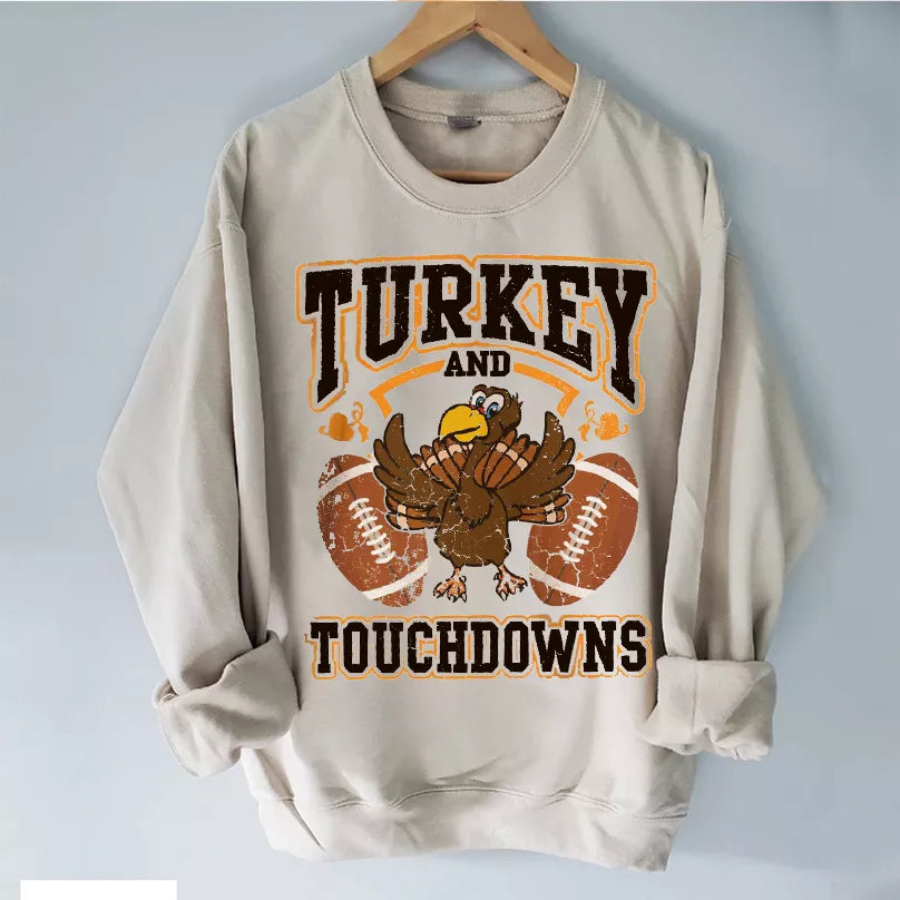 Turkey And Touchdowns Sweatshirt, Christmas Sweatshirt Cute, Christmas Winter Sweatshirt