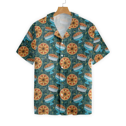 Dark Cyan Background Thanksgiving Autumn Pie Design Hawaiian Shirt, Hawaiian Shirt Gift, Christmas Gift