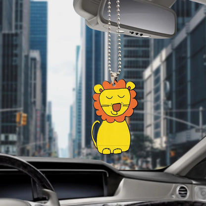Car Hanging Ornament Adorable Lion With Cactus Grass And Footprint, Christmas Decoration