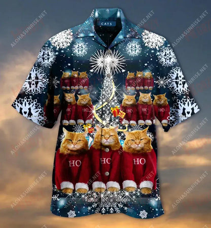 Ho Ho Ho Cat Christmas Short Short Sleeve Shirt Hobbies Hawaiian T Shirts Custom Hawaiian Shirts Hawaiian Shirts For Men, Hawaiian Shirt Gift, Christmas Gift