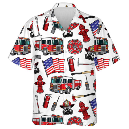 Firefighting Firefighter Department American Flag Elements Hawaiian Shirt, Hawaiian Shirt Gift, Christmas Gift