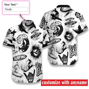 Black And White Surfing Summer Custom Name Hawaiian Shirt, Hawaiian Shirt Gift, Christmas Gift