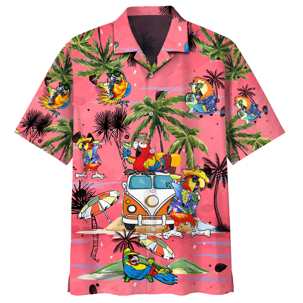 Parrot Beach On Pink Background Design Hawaiian Shirt,Hawaiian Shirt Gift, Christmas Gift